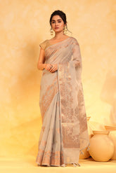 KAVVYA soft & lightweight melange grey color benarasi handloom saree - KAVVYA